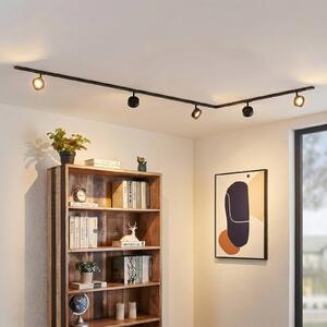 System szynowy Lindby Linaro, średnica 9,5 cm, 5-punktowy, LED, czarny Linaro, czarny, biuro, aluminium, nowoczesny