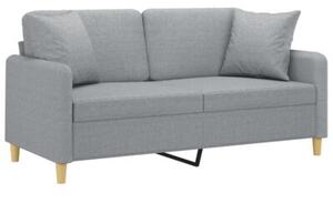 Sofa 2-osobowa z poduszkami, jasnoszara, 140 cm, tkanina