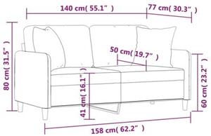 Sofa 2-osobowa z poduszkami, jasnoszara, 140 cm, tkanina