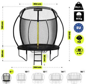 Trampolina ogrodowa dla dzieci HyperMotion - 244 cm 8FT - z drabinką i siatką wewnętrzną - do domu i ogrodu
