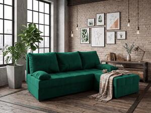PROMOCJA Ciemnozielona rozkładana narożna sofa ZENA, dwustronna II. klasa