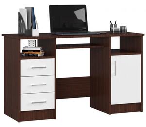 Biurko komputerowe, szuflady, szafka, SOFIA, 124x52x74 cm, wenge, biel, mat | TYLETEGOTU