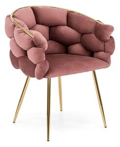 EMWOmeble Krzesło fotelowe Glamour BALLOON różowy welur / złote nogi