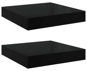 Półki ścienne 2 szt., czarne, wysoki połysk, 23x23,5x3,8 cm mdf