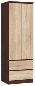 Szafa do sypialni, szuflady, DORMI XS, 60x50x180 cm, wenge, dąb sonoma, mat | TYLETEGOTU