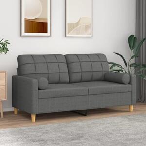 Sofa 2-osobowa z poduszkami, ciemnoszara, 140 cm, tkanina