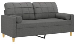 Sofa 2-osobowa z poduszkami, ciemnoszara, 140 cm, tkanina