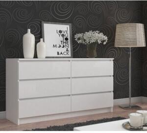 Komoda do sypialni, STILO, 6 szuflad, 160x40x77 cm, biel, mat | TYLETEGOTU