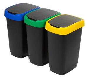 Czarne kosze na śmieci zestaw 3 szt. do segregacji odpadów z plastiku z recyklingu 25 l Twist – Rotho