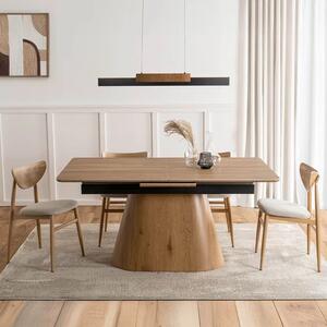 Zestaw Stół Rozkładany Ceramiczny LIZBONA 160-200 cm Dąb i 4 Krzesła BRAGA Kremowe/Dąb