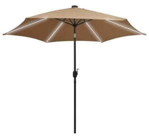 Parasol ogrodowy z LED i aluminiowym słupkiem, 300 cm, taupe
