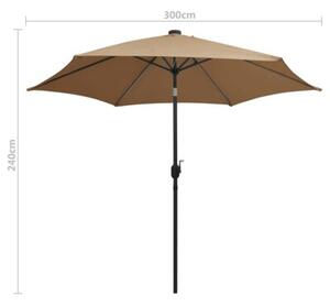 Parasol ogrodowy z LED i aluminiowym słupkiem, 300 cm, taupe