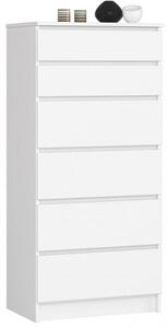 Komoda do sypialni, pokoju, 6 szuflad, STILO, 60x40x130 cm, biel, mat | TYLETEGOTU