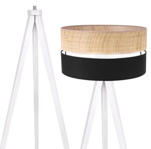Lampa podłogowa trójnóg biały Light Home LH Rattan Duo 1xE27 45cm abażur walec czarny/beżowy