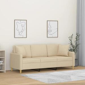 Sofa 3-osobowa z poduszkami, kremowa, 180 cm, tkanina