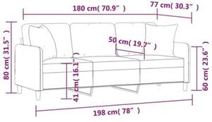 Sofa 3-osobowa z poduszkami, kremowa, 180 cm, tkanina