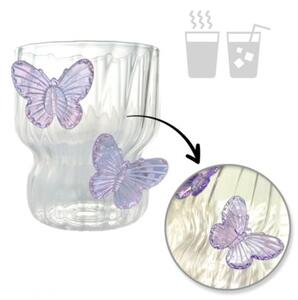 Szklanka ryflowana, z falowanymi ściankami, MOTYLKI fiolet 260 ML 1szt SZK162