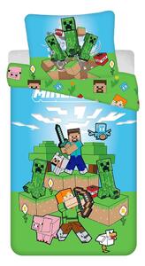 Zielono-niebieska bawełniana pościel dziecięca jednoosobowa 140x200 cm Minecraft "Outdoor Mobs" – Jerry Fabrics