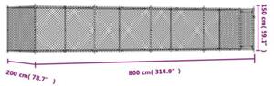 Klatka dla psa, z drzwiami, szara, 8x2x1,5 m, stal