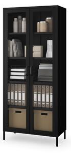 Czarna witryna szklana do salonu metalowa ANGELO Modern 800 x 1850 x 450 mm