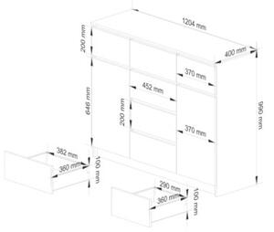 Komoda do sypialni, 6 szuflad, 2 drzwi, PLENO, 120x40x99 cm, biel, mat | TYLETEGOTU
