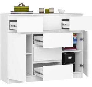 Komoda do sypialni, 6 szuflad, 2 drzwi, PLENO, 120x40x99 cm, biel, mat | TYLETEGOTU