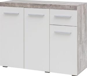 Trzydrzwiowa komoda z szufladą beton/ biel