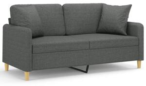 Sofa 2-osobowa z poduszkami, ciemnoszara, 140 cm, tkanina