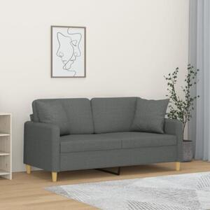 Sofa 2-osobowa z poduszkami, ciemnoszara, 140 cm, tkanina