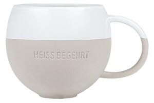Beżowy kamionkowy kubek "Heiss begehrt"