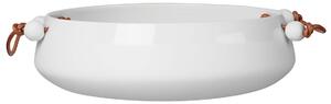 Biała porcelanowa miska ze skórzaną rączką
