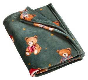 Ciemnozielony koc ze świątecznym motywem 170x130 cm Christmas Tartan Teddy Bear – Catherine Lansfield