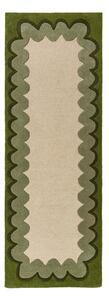 Zielony/w naturalnym kolorze wełniany chodnik tkany ręcznie 80x230 cm Wiggle Wool – Flair Rugs
