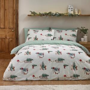Zielona/w naturalnym kolorze flanelowa pościel dwuosobowa 200x200 cm Brushed Christmas Dogs – Catherine Lansfield