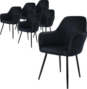 Zestaw 6 krzeseł do jadalni ML-Design z oparciem, czarne, wykonane z aksamitu