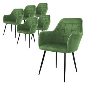 ML-Design zestaw 6 krzeseł do jadalni z oparciem i podłokietnikami, szałwia, krzesło kuchenne z aksamitnym obiciem, tapicerowane krzesło z metalowymi nogami