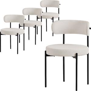 ML-Design zestaw 4 krzeseł do jadalni, krzesło kuchenne, krzesło z pluszowej tkaniny białe, krzesło do salonu z oparciem, krzesła tapicerowane z metalowymi nogami, krzesło do salonu