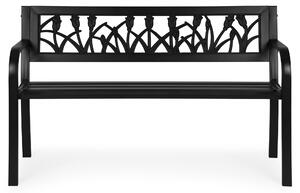 Ławka Ogrodowa Z Dekoracyjnym Oparciem 120X50 Cm Metalowa Parkowa Czarna Multigarden