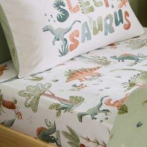 Kremowe flanelowe prześcieradło dziecięce jednoosobowe z gumką 90x190 cm Brushed Sleepy Saurus Dino – Catherine Lansfield