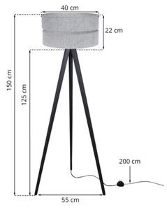 Lampa podłogowa trójnóg czarny Light Home LH Len Duo 1xE27 40cm abażur walec szary L04