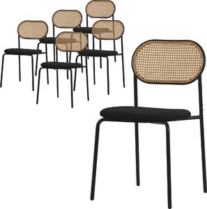 ML-Design zestaw 6 krzeseł do jadalni, czarne, krzesło kuchenne z rattanowym oparciem Krzesła tapicerowane z zakrzywionym oparciem z siatki Krzesło rattanowe z metalowymi nogami