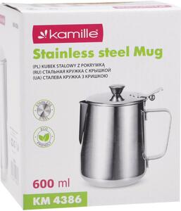 Stalowy kubek dzbanek mlecznik 600ML z pokrywką KAMILLE