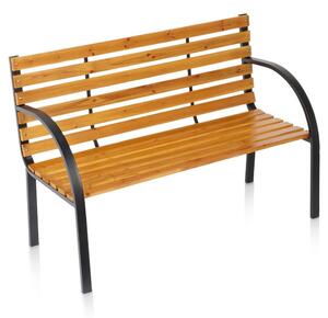Vilde | Ławka ogrodowa drewno i metal 122 cm - Ławka parkowa z oparciem czarna