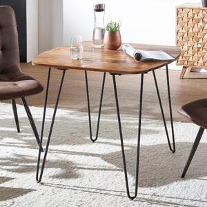 FineBuy – kwadratowy stół jadalny 80 cm z litego drewna sheesham, nowoczesny stół kuchenny z czarnymi nogami typu „hairpin”, designerski stół jadalny z prawdziwego drewna, stół z litego drewna