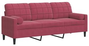 Sofa 3-osobowa z poduszkami, winna czerwieÅ, 180 cm, aksamit