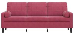 Sofa 3-osobowa z poduszkami, winna czerwieÅ, 180 cm, aksamit