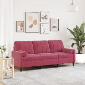 Sofa 3-osobowa z poduszkami, winna czerwieÅ, 180 cm, aksamit
