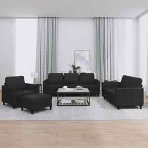Sofa 4-osobowa z poduszkami, czarna, sztuczna skÃ³ra