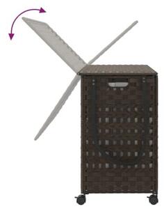 Kosz na pranie z kółkami, ciemny brąz, 66x35x60 cm, rattan