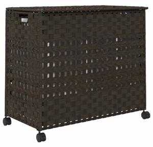 Kosz na pranie z kółkami, ciemny brąz, 66x35x60 cm, rattan
